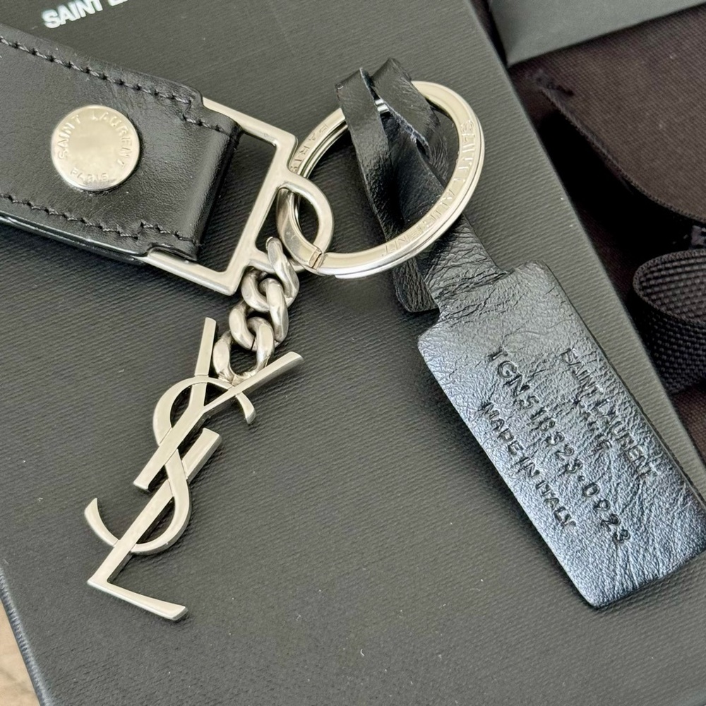 YSL Leather and Burnished Silver-Tone Key FOB - Full Inclusion - Picture 9 of 9
